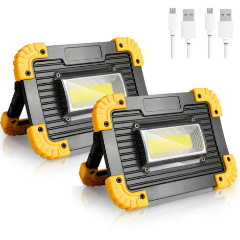 Projecteur LED Chantier 30W 2000lm – Rechargeable, Portable, IP65 (2 Packs)