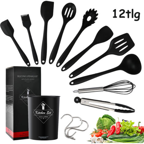 SWANEW Set D'ustensiles De Cuisine 12 Pièces, Pour La Cuisson Et La Patisserie En Silicone Resistant Seau De Rangement Cuillere A Pelle 71603070