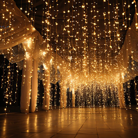 Rideau lumineux avec étoiles 350 LEDs blanc froid intérieur/extérieur 3,6 m