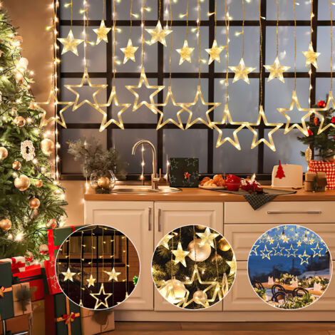 VINGO Guirlande lumineuse LED Étoiles Rideau lumineux Décoration Filet lumineux Extérieur Intérieur Fête Noël Jardin IP44 Blanc chaud