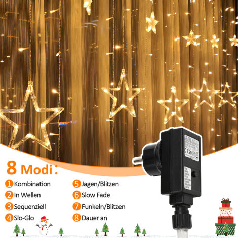 VINGO Guirlande lumineuse LED Étoiles Rideau lumineux Décoration Filet lumineux Extérieur Intérieur Fête Noël Jardin IP44 Blanc chaud