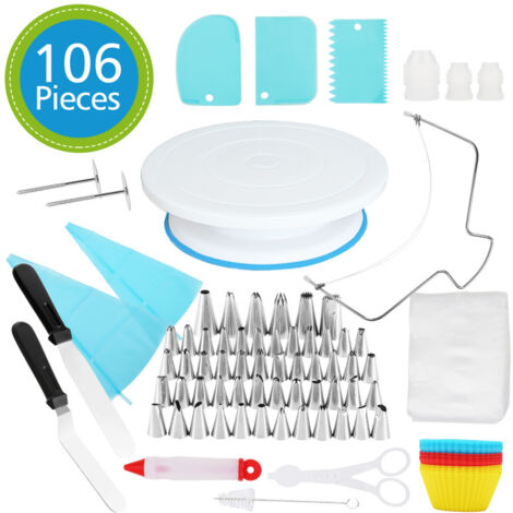 Kit Décorateur Gâteau 181 Pièces AZOMKER - Plateau Tournant + Douilles + Accessoires Pâtisserie Professionnelle - Bleu