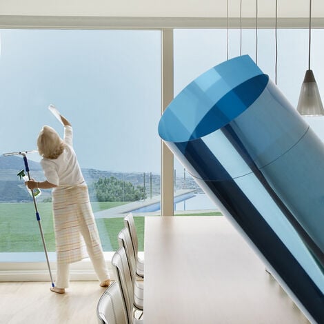 Film de protection solaire autocollant de couleur bleue - pour  l'installation intérieure