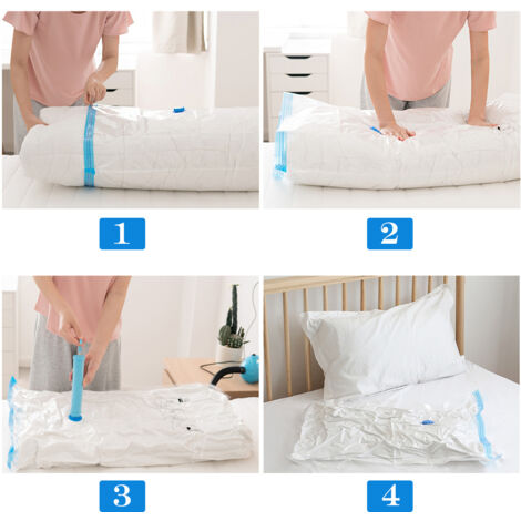 Lot De 16 Sacs Rangement Sous Vide - 4 Tailles + Pompe à Main - Économie D'Espace Vêtements Couettes