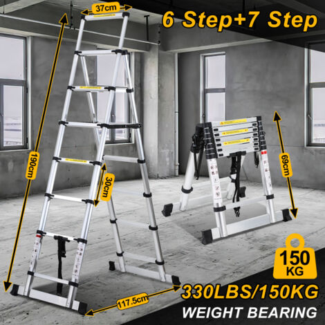 Échelle Aluminium KADAX 6 Marches - 150 Kg Charge Max | Escabeau Pro Avec Plateforme Outils | Sécurité Norme EN131