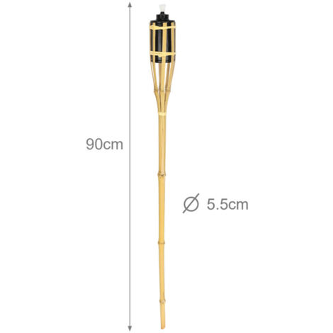Torches De Jardin Bambou 90cm - Lot De 5 | Rechargeables à L'Huile | Décoration Extérieur | Fêtes, Camping
