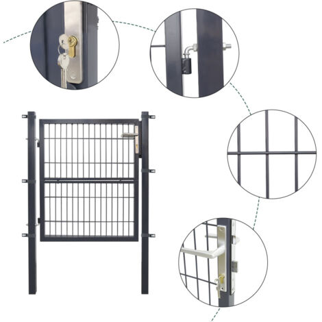 Portillon Jardin Acier Vert 105x125cm - Avec Serrure Et Poignée Double Sens - Kit Montage