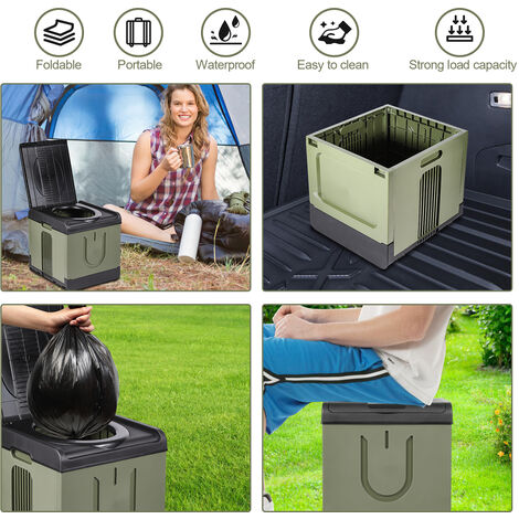 Toilette Portable Pliable NEWFUN - Capacité 200 Kg, Avec Sacs Et Porte-papier - Pour Camping, Randonnée, Voyage