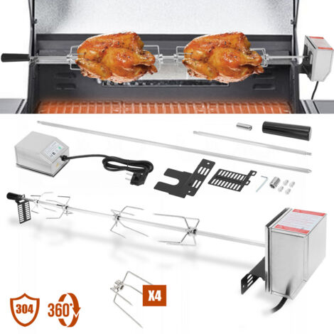 Tournebroche BBQ 112 Cm Avec 4 Fourches – Moteur 230V, Acier Inox | Pour Viandes Et Légumes - 4