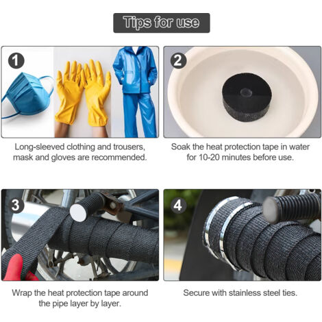WIP-Ruban Echappement Moto 10M Anti-Chaleur Avec 10 Attaches De Câble
