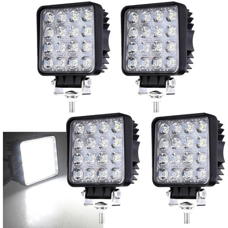 10X 48W Projecteur Phare de Travail 12V 24V LED Carré LED Moto Spot Feux  Additionnels Offroad Lampe