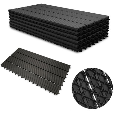 VINGO Dalle de terrasse 12 pièces 60x30cm pour recouvrir sol de 1m² Revêtement extérieur jardin WPC Anthracite