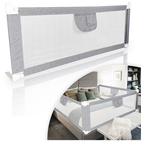 Barrière De Lit Enfant Gris Foncé 160x25 Cm - Hauteur Réglable 70-95cm, Pour Matelas De 3 à 33cm D'épaisseur - 6