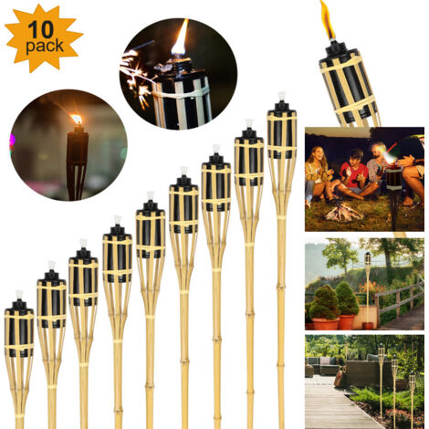 VINGO torche de jardin pour l'extérieur Set de 10 Torche de Bambou avec ...