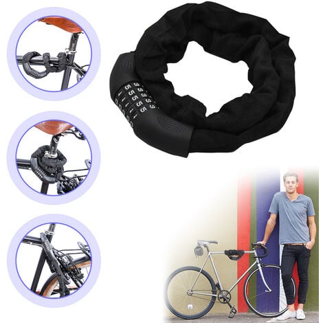 Antivol vélo en lot de 2, Cadenas à code, Chaine anti-vol pour vélo, moto  ou poussette, 5 chiffres, acier, 120 cm,noir