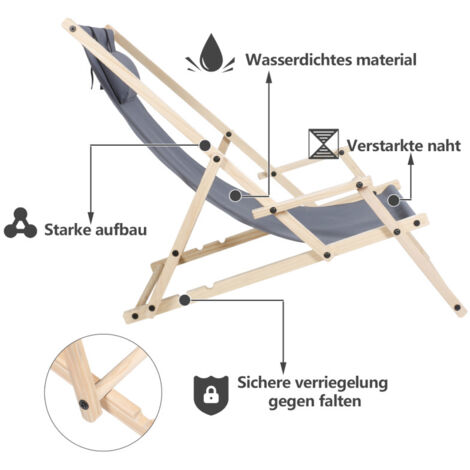 Chaise Longue Pliable KADAX - Bois De Hêtre - 120kg Max - Pour Jardin, Plage Ou Balcon - Graphite