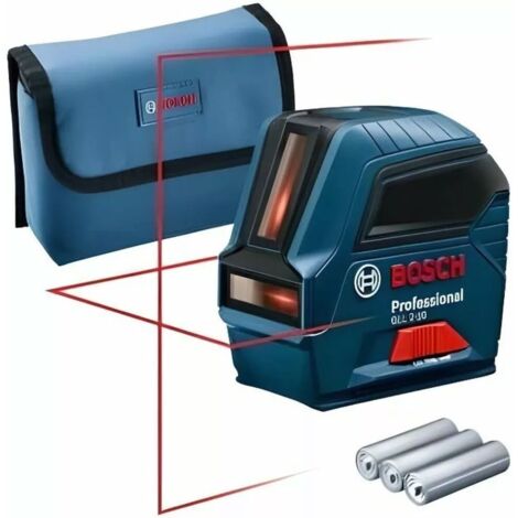 Bosch Professional GLL 2-10 Laser Level with Red Lines, Up to 10 Meters Range, Includes 3 AA Batteries, Protective Cover, and Storage Box - Blue