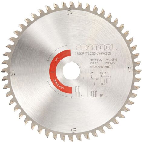 Festool 205554 160mm x 20mm 52T Clean Cut Laminate HPL Saw Blade HW TS55 TSC55
