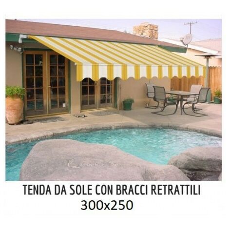 Tenda da Sole a Caduta 300x250 Gialla con Bracci Balcone Rullo Esterno  Parasole