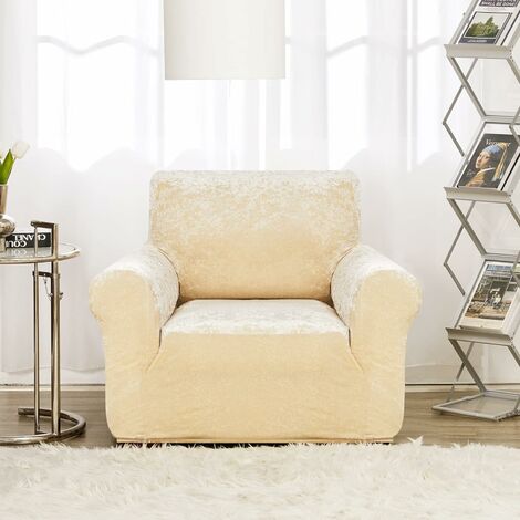 Deconovo Samt Sofabezug, Elastische Stretch Sofa Abdeckung, Couchbezug Weich für Wohnzimmer, 1 Stück, 1-Sitzer(80-120cm), Hellbeige