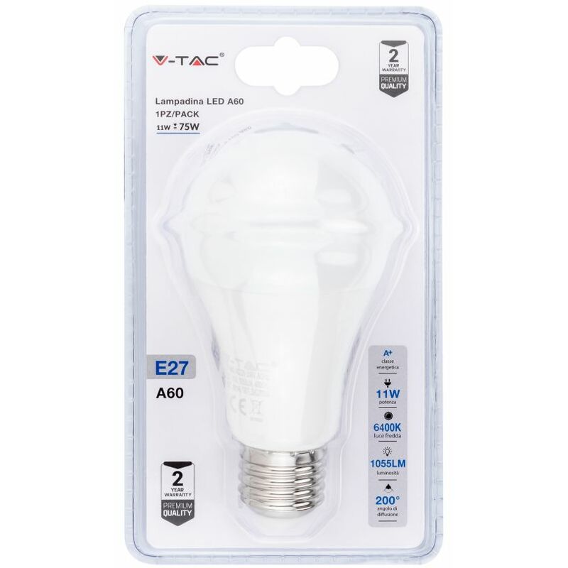 V-TAC Lampadina LED E27 11W A60 6400K (Blister 1 Pezzo)