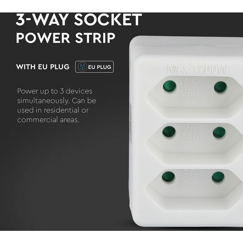 Adaptateur Multiprise avec 3 Prises Frontales 10A 2P + Shuko avec