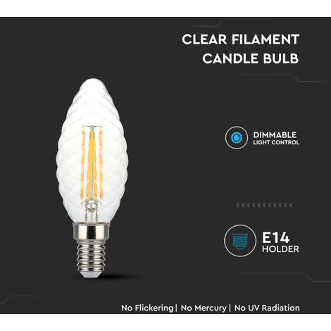 Ampoule LED E14 4W 100LM/W Filament de bougie 3000K Dimmable
