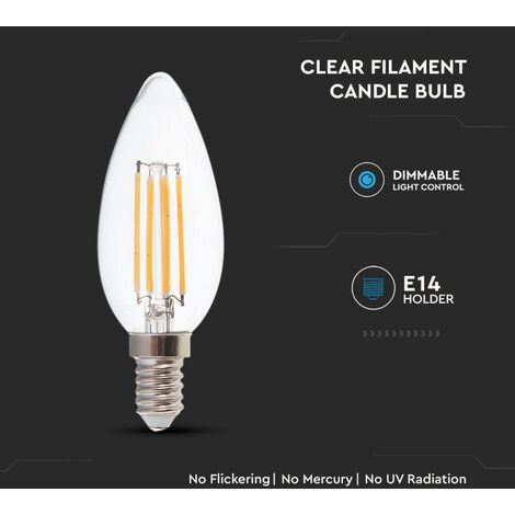 V-TAC Ampoule LED E14 4W Filament Bougie 3000K Dimmable