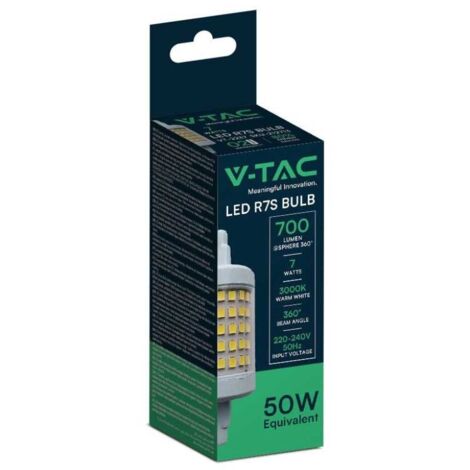 V-Tac VT-2237 Ampoule Led 7W R7S équivalent halogène 50w 700lm blanc chaud 3000K 2878mm - sku 212713
