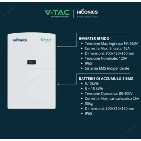 V-Tac – Batterie de stockage haute tension 5 kWh LFP – Monophasée IP65 – Longue durée de vie – Performance optimale pour systèmes solaires