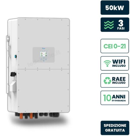 Onduleur hybride triphasé haute tension V-TAC 50 kW, Wi-Fi et transformateur de courant inclus, garantie IP65 de 10 ans