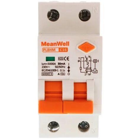 Disjoncteur Différentiel 16A 30mA - Protection Fuites Courant, Surcharge - 230V, Pour Tableau électrique Rail DIN - 8