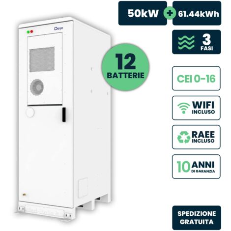 V-Tac – Kit rack de stockage Deye avec armoire – Batterie BMS LFP 51,2 V 100 Ah – Capacité 61,44 kWh – IP55 pour installations extérieures