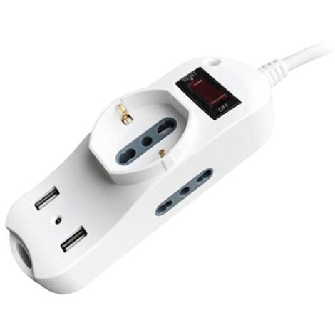V-TAC Rallonge électrique multiprise 1 Schuko 10/16A + 2 prises 10/16A + 2 usb chargeur protecteur de surcharge - sku 8745