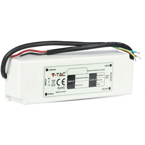 Alimentation plastique V-TAC 60 W 12 V 5 A 1 sortie fil à souder 166 x 43 x 33 mm IP67