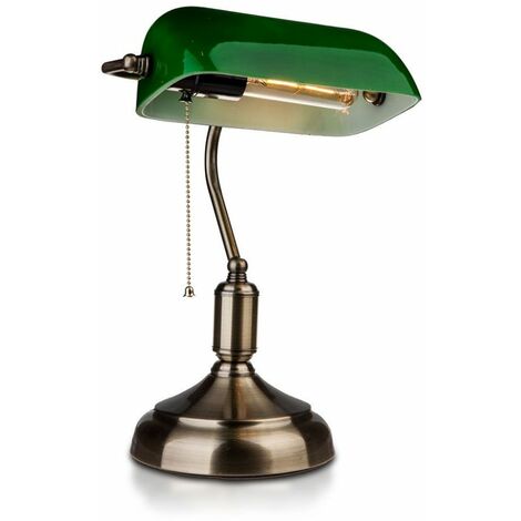 Lampe de Table LED Vintage en Métal avec Douille E27 Diffuseur Inclinable à 90° en Verre Vert
