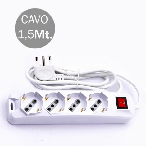 Multiprise 4 prises V-TAC 10/16A 2P+T Bipasso/Schuko Interrupteur 45° et câble 1,5m (1/4)