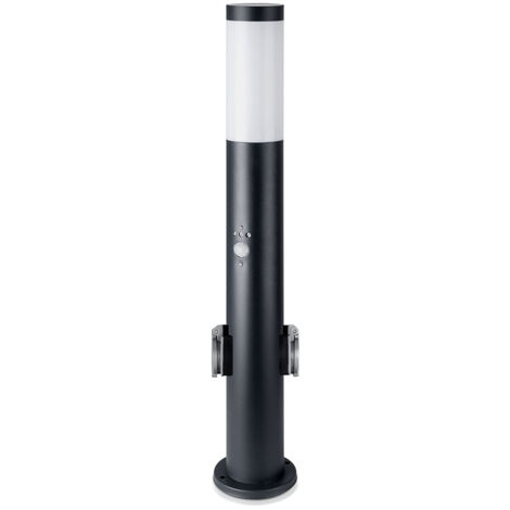 V-Tac – Lampadaire d'extérieur LED 60 cm – Douille E27 – 2 prises Schuko – Détecteur de mouvement IP44 – Acier inoxydable pour usage extérieur