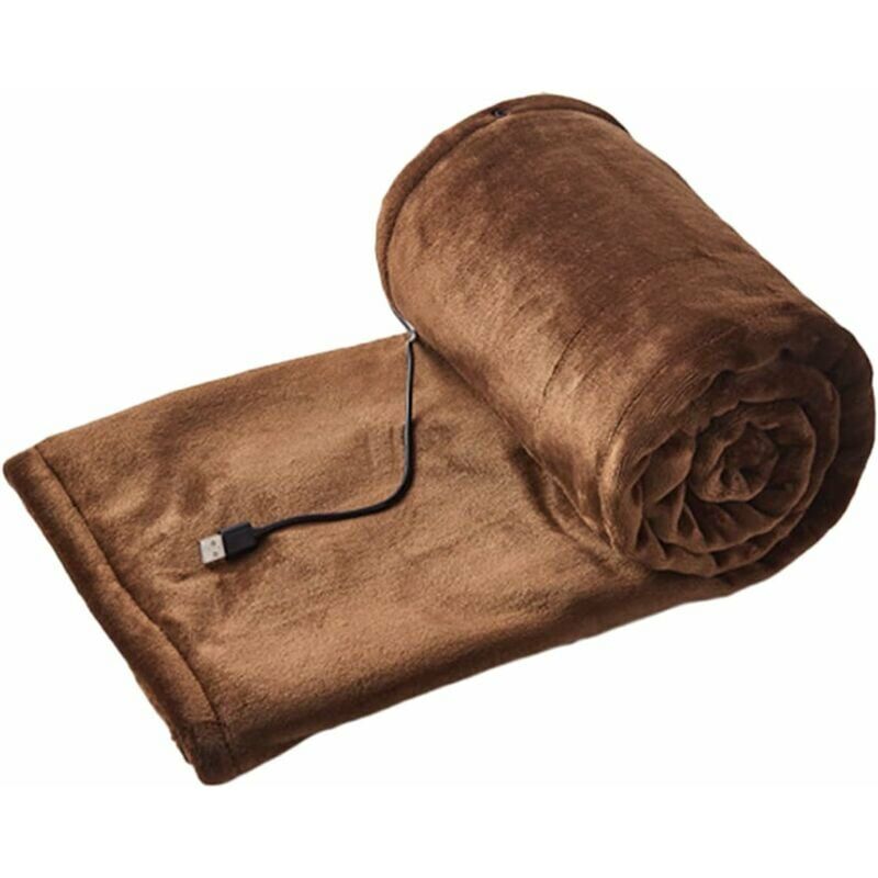 USB Electric Heated Blanket Portable Heated Blankets Heated Scarf Flannel  Blanket 3 Temperature Settings Washable 100x80cm Brown