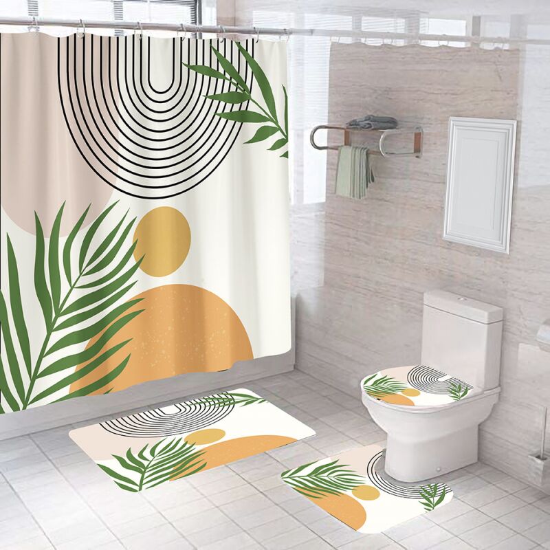 大勧め Boho Bath Mat Abstract Mid Century Colorful Modern Geometric Leav