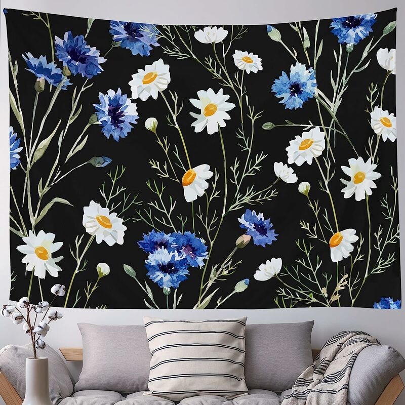 Floral Tapestry Wall Hanging Hippie Decor Bohemian Cover Nature Flower Art  Print