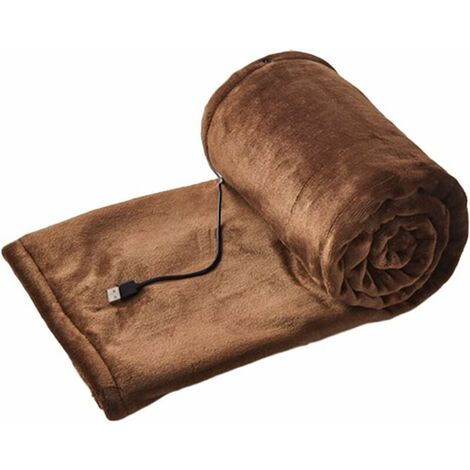 USB Electric Heated Blanket Portable Heated Blankets Heated Scarf Flannel  Blanket 3 Temperature Settings Washable 100x80cm Brown