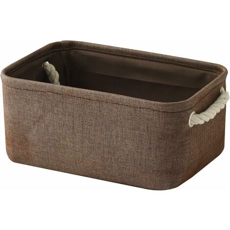 Small Storage Basket Dog Toy Storage Basket Fabric Basket Canvas Storage Bin with Cotton Rope Handles Baskets for Gift Empty Foldable Storage Basket (Brown,11.8L×7.9W×5.2H inch)