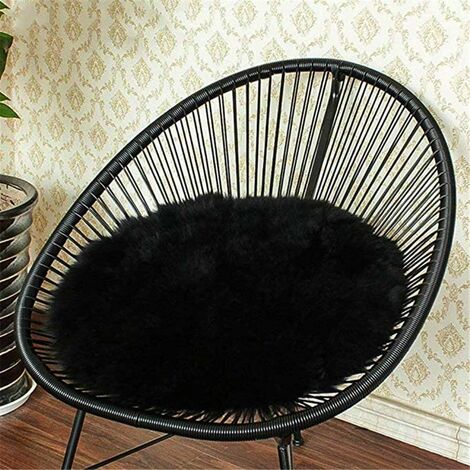 Faux Sheepskin Chair Pad 18 x 18 Round Cover Seat Cushion Pad Soft Fluffy Area Rug for Area Rugs for Chair Seat Pad Couch Pad Area Natural Rugs,Black