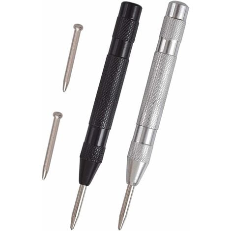 Set of 2 Automatic Center Punches, 13cm, Spring Loaded, Adjustable Tension, with 2 Spare Tips