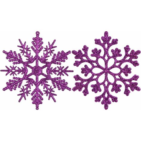 Plastic Christmas Glitter Snowflake Ornaments Christmas Tree Decorations, 4-inch, Set of 36, Purple