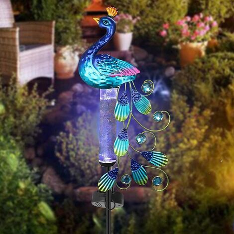 Outdoor Gauge, Waterproof Solar Powered Garden Gauge, Garden Decor Solar Peacock Spike Light for Out
