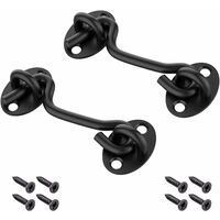 2 Pack 4'' Barn Door Latch Lock Stainless Steel Solid Thicken Heavy Duty Gate Latch, Cabin Hooks and Eye Latch with Mounting Screws (Black)