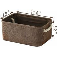 Small Storage Basket Dog Toy Storage Basket Fabric Basket Canvas Storage Bin with Cotton Rope Handles Baskets for Gift Empty Foldable Storage Basket (Brown,11.8L×7.9W×5.2H inch)