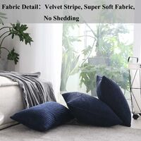 Decor Soft Striped Textured Velvet Corduroy Decorative Toss Throw Pillow Covers Pillowcase Cushion Cover for Chair, Navy Blue, 2 Packs, (45x45 cm, 18inch)